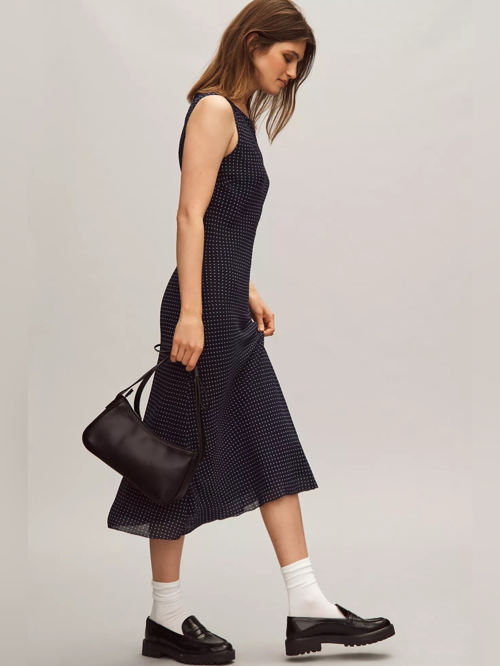 Reformation Topanga Navy Blue w/ white Polka dots Romantic Feminine Midi Dress M - Picture 3 of 11
